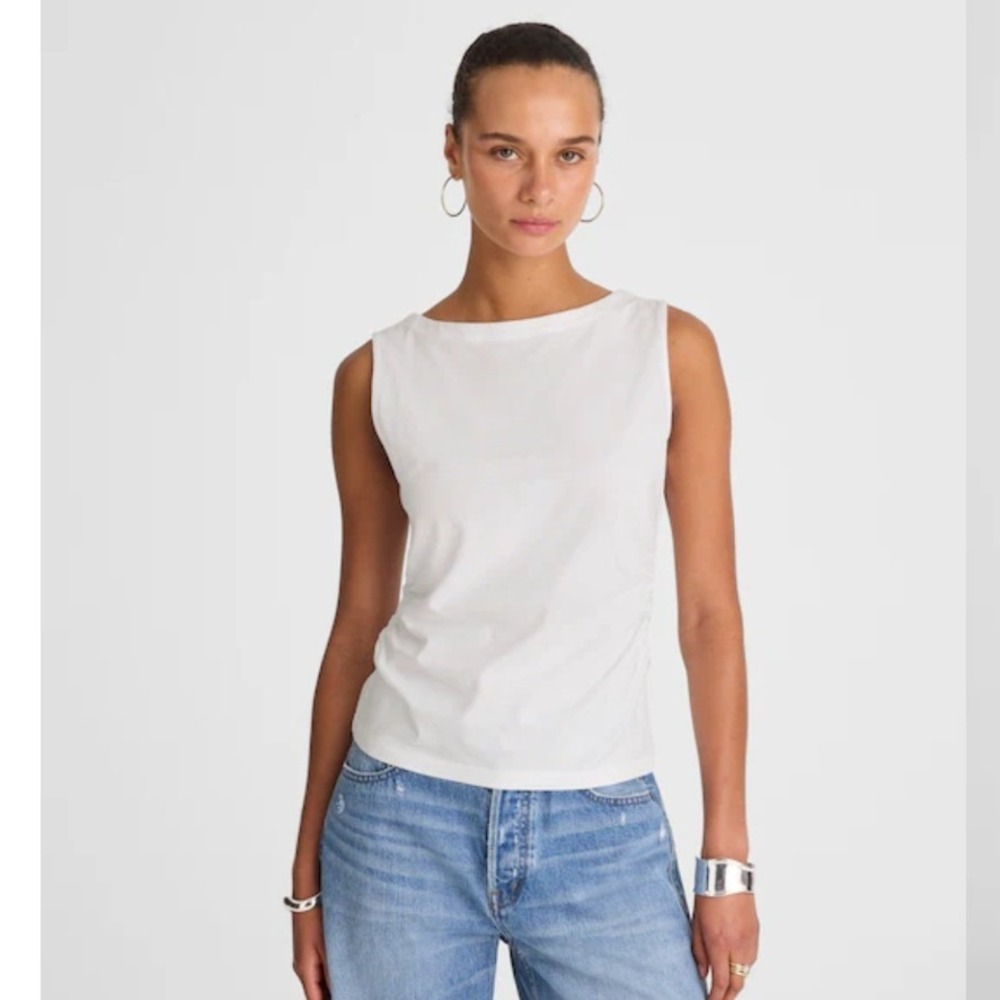 Madewell White Ruched Side Boatneck Sleeveless Tank Top XXS NWOT $48